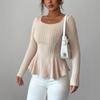 Neues Herbst- und Winter-Damen-Strick-Langarm-Oberteil mit Hohl-Träger-Design, Langarm-Basics
