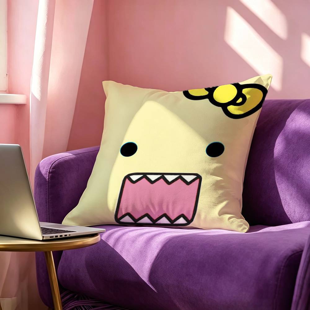Cute Domokun Pillow Case Square DoubleSided Sofa Cushion Cover Bedroom Bedside Pillow