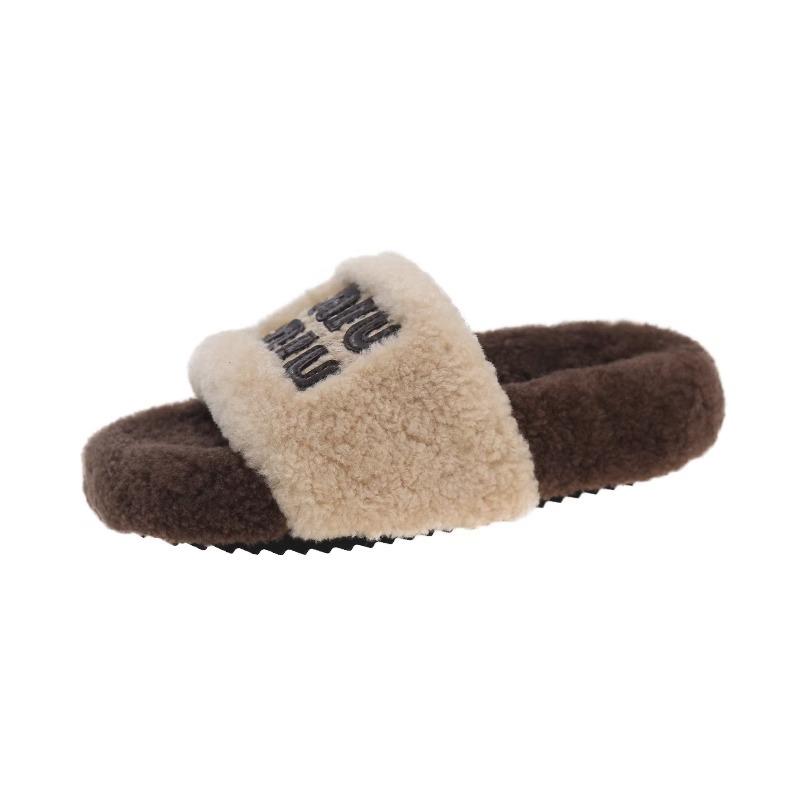 Premium sense explosion thick-bottomed fluffy slippers women's 2025 new versatile small fragrant style letter one-word drag foreign style comfortable