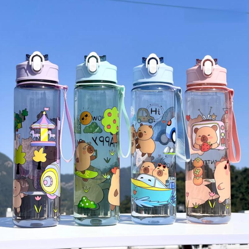 750ML Kids Water Sippy Cup Creative Cartoon Cup with Straws Leakproof Water Bottle Outdoor Portable Children's Plastic Water Cup