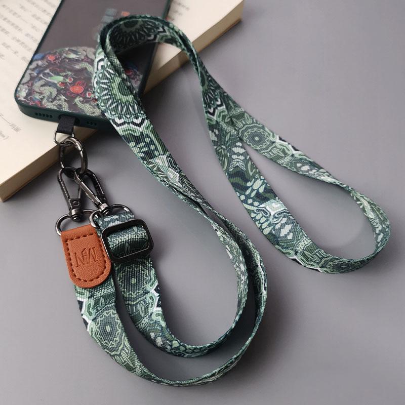 Retro Totem Pattern Crossbody Cell Phone Lanyard Adjustable Hanging Neck Mobile Phone Strap Pendant With Universal Card Gasket