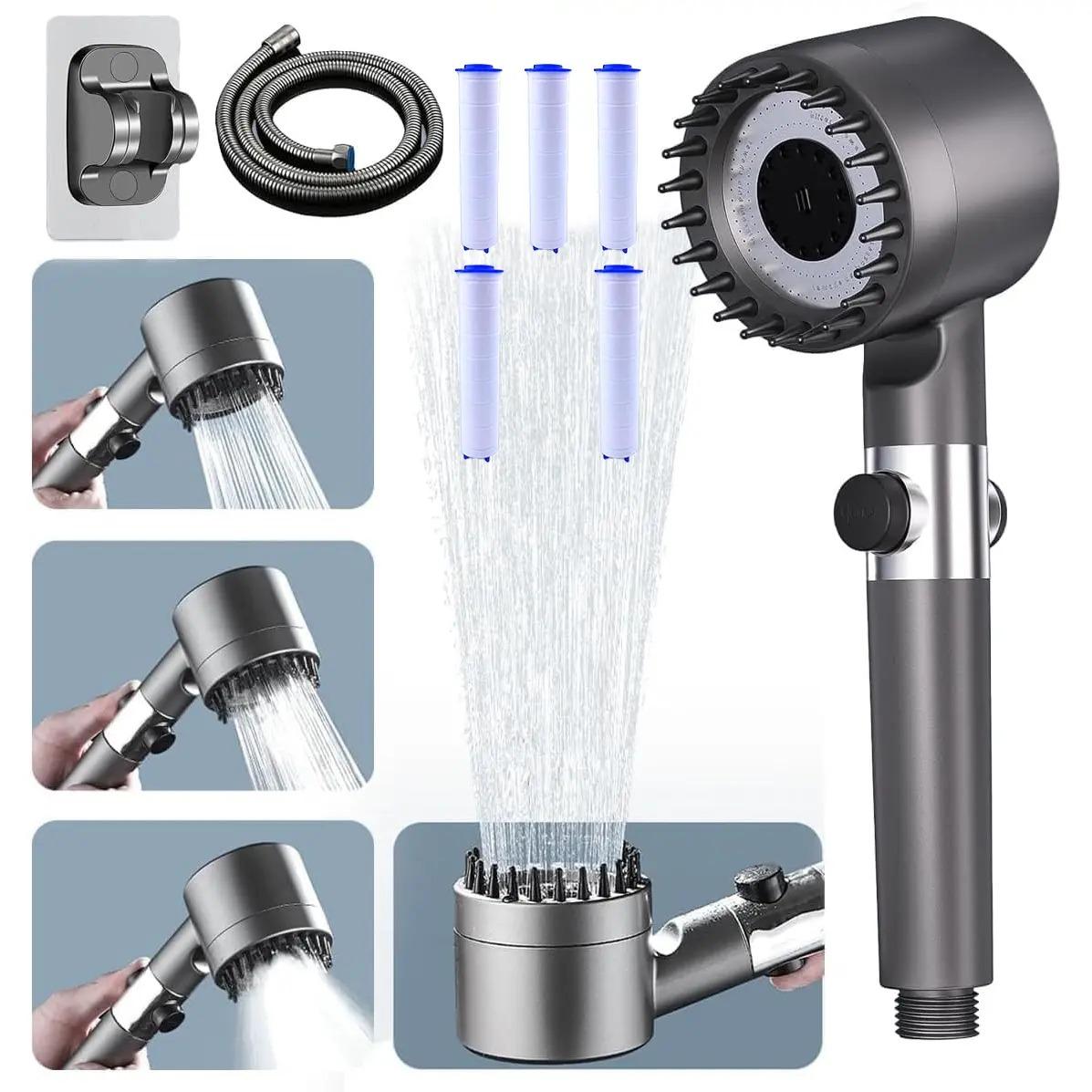 Ion Drops Shower Head with High Pressure,Multi-Mode Shower Head with 60 Inch Hose, assageable Shower Heads 1PCS