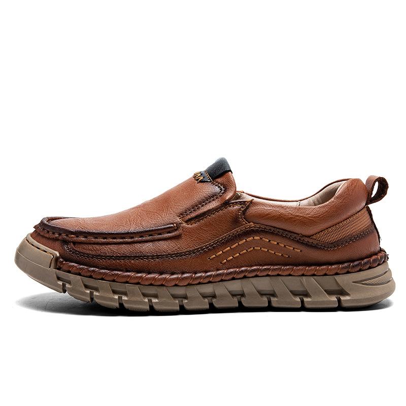 Spring and Autumn New Soft-soled Non-slip and Wear-resistant Breathable Foot Casual Leather Shoes Men's Households Commute To Work and Sew Men's Shoes