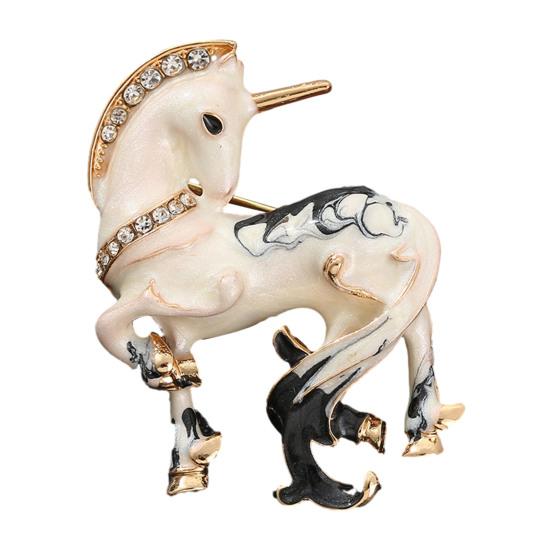 Brooch Pin Horse Design Enamel Pin with Imitation Crystals Enamel Faux Pearls Fairy Tale Brooch Artistic Accessories