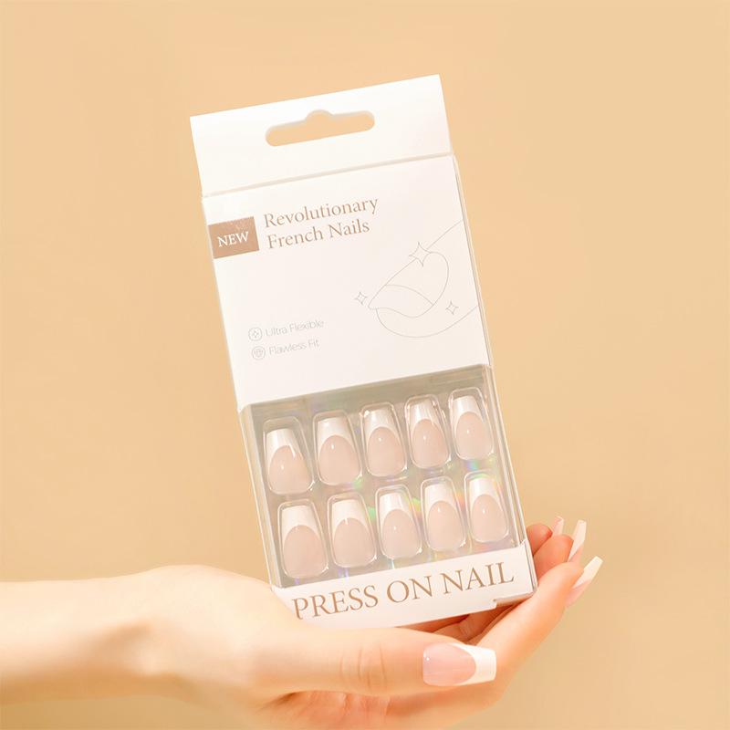 Direct sales, black, white French wearing nail 2025, premium flat nail salon, nail plate box. Glue type