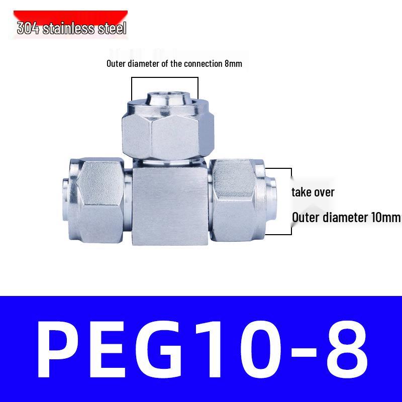 Trachea Quick-Connect T-Nozzle Adapter for Air Pumps and Compressors, with PE Pneumatic Lock Nut, Reducer, and PEG4 6/8mm Compatibility.