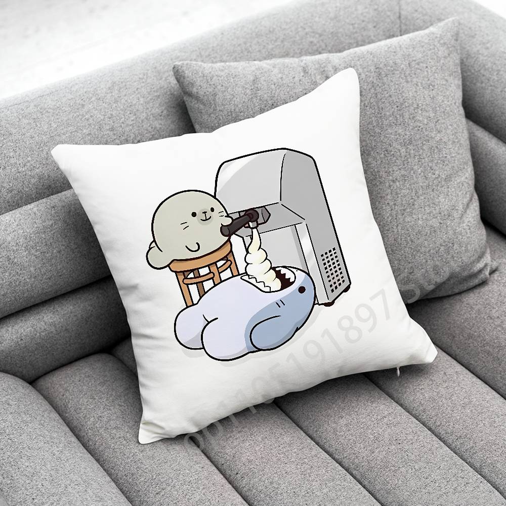 Funny Cartoon Blue Shark Throw Pillow Case For 50cm 40cm 55cm 45*45cm 30cm Square Bedroom Pillowcase Cover