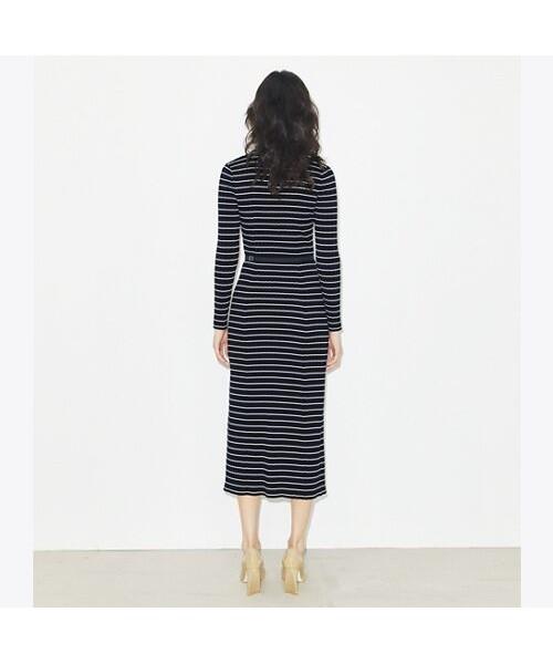 Tolibeochi Cotton Knit Polo Dress - Navy Classic Shirting Stripe S