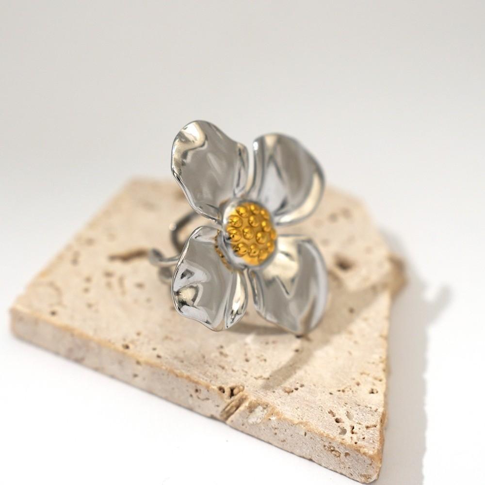 Stainless Steel Oversized Flower Rings Exaggerated Finger Ring  Party Favors