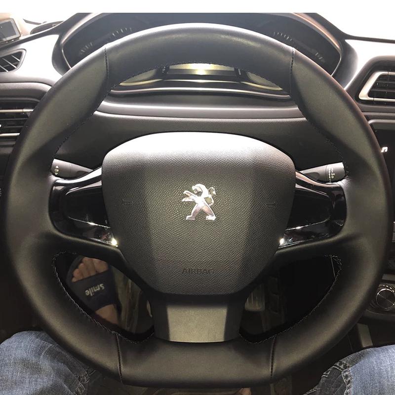 Для Peugeot 308 2014-2017 ручная прошивка нескользящая черная кожаная накладка на руль автомобиля 3