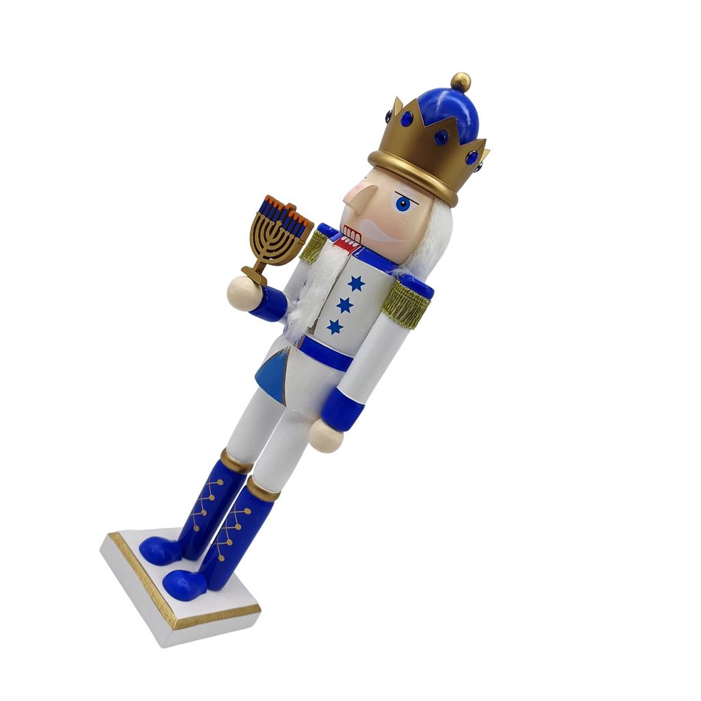 38 Cm Nutcracker Soldier Blue White Judaica Hanukkah Christmas Tabletop Decor Wooden Traditional Judaica Holiday Mantelpiece