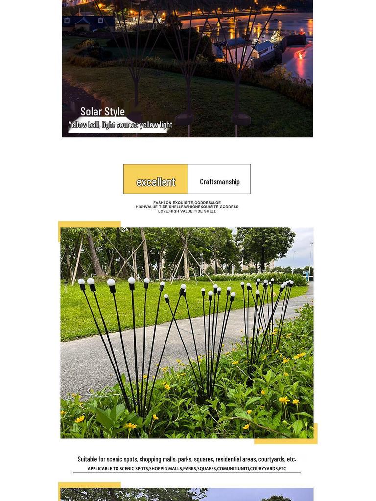 LED Wind-Powered Firefly Lights, 6 or 8 Heads, Outdoor Landscape Decoration for Parks and Streets