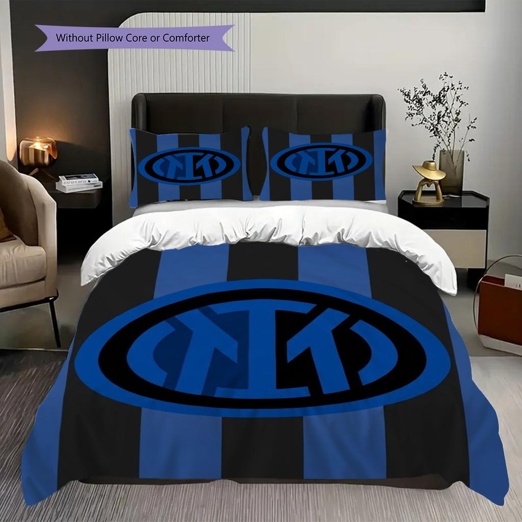 Inter Milan Emblema a Strisce Set da Tre Pezzi (1 * copripiumino + 2 * federa, senza nucleo) Regalo di compleanno di Natale Copripiumino e federa