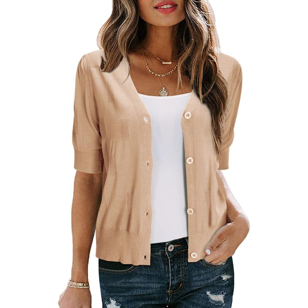 Women's Casual Fashion Short Cardigan Casual Short Sleeve Solid Colour Top