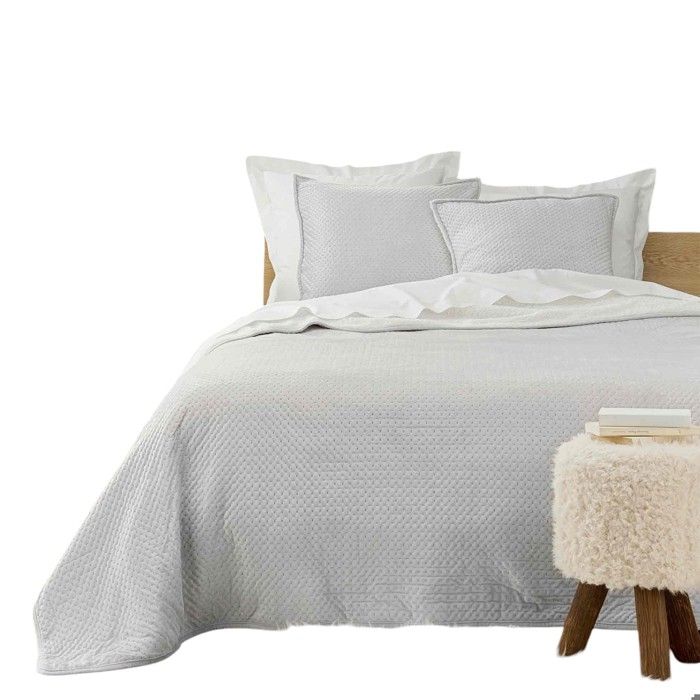 Couvre Lit - Mylene - 220 X 240 Cm - Velours Et Sherpa - Gris