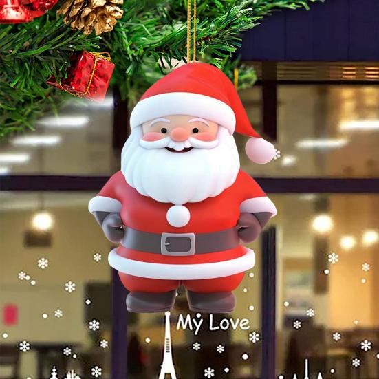 Christmas Santa Claus Ornaments 2D Acrylic Xmas Tree Hanging Decoration for Door Window Wall Tree Party Decor