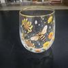 Vintage Painted Animal & Floral Gold Rim Glass Tumbler, Egg-shaped Lead-Free Glass Cup, Creative Gift Cup for Whiskey, Juice and Water