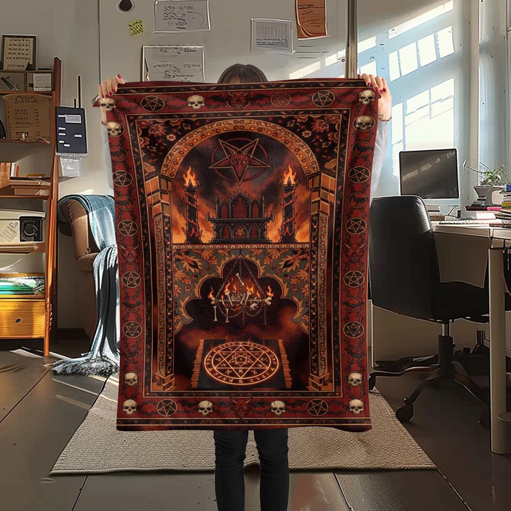 1Pc Satan's Pentagram Print Flannel Blanket, High quality Comfortable for All Seasons, Home Decor, Warmth and Comfort, Perfect for Christmas Gifts138