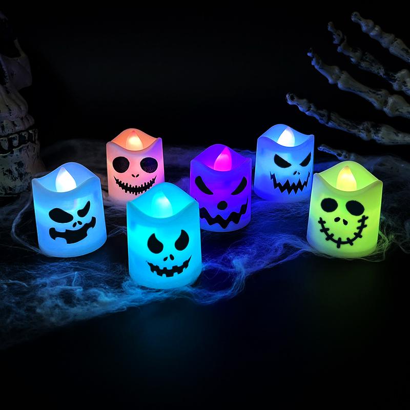 6/12/24pcs Halloween Led Ghost Pumpkin Candle Light Glowing Lamp Halloween Party Home Bar Decoration Haunted House Horror Props