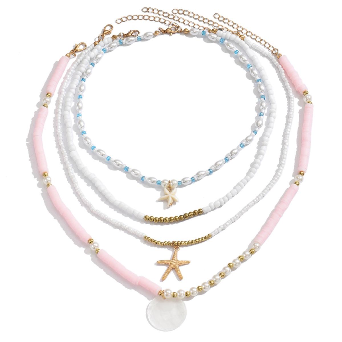 Европейский и американский летний богемный розовый набор бус из мягкой глины и жемчуга морские элементы звездная пыль многослойное шейное украшение
