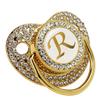 Suzeta Bling pentru Bebeluși Clamă Aurie pentru Suzetă Suzetă Curbată cu Litera R și Capac de Praf pentru Nou-născut