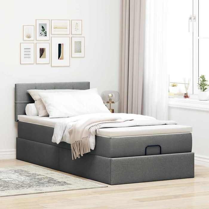 VidaXL Cadre de lit ottoman avec matelas gris foncé 90x190 cm tissu 3311422