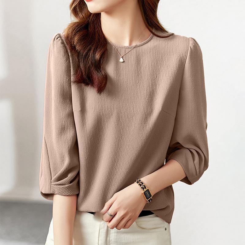 

ZANZEA Женская повседневная блузка с круглым вырезом и рукавом 3/4 M