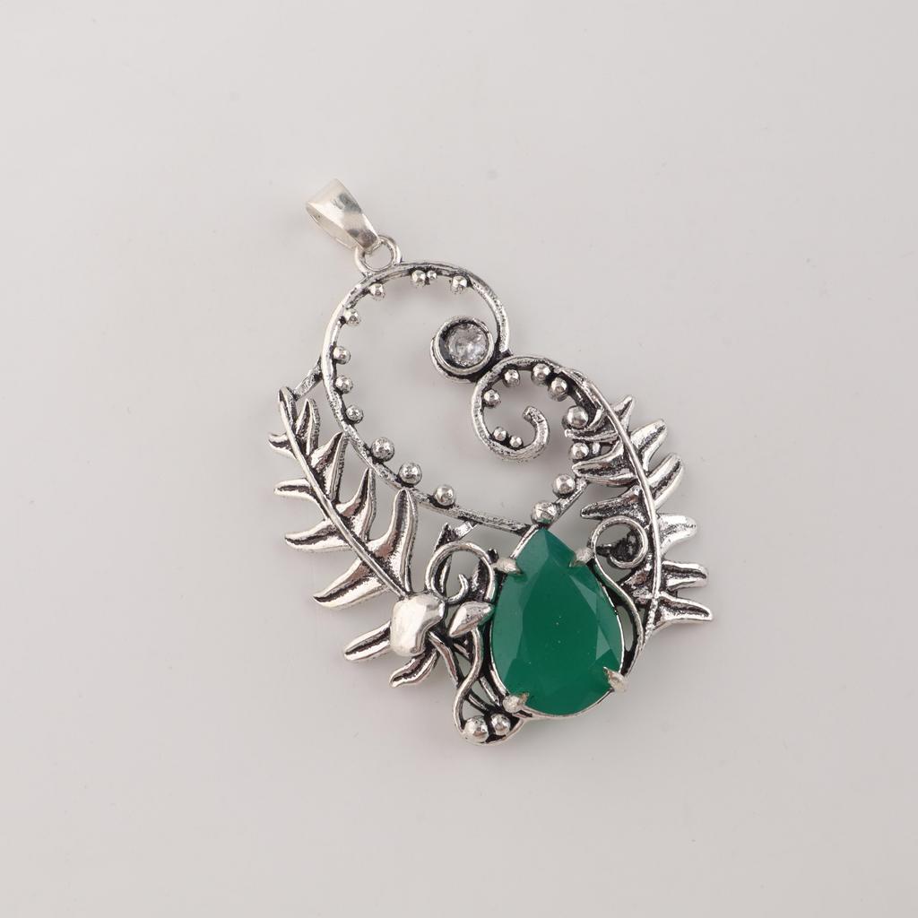 Green Onyx Gemstone 925 Sterling Silver Jewelry Pretty Pendant 1.8" Anniversary Gift For Wife CP-42-22