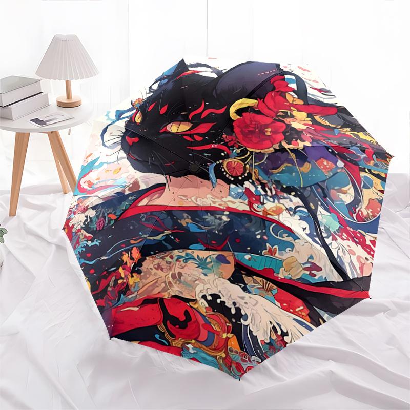 

1pc Whimsical Cat in a Sea of Colors Pattern Automatic Umbrella is Fashionable and Good-Looking, Suitable for Travel and Daily Use.I102