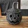 Handmade Fall Decor Handwoven Halloween Pumpkin Basket, Spooky Candy Storage Basket with Lid, Vintage Wicker LED Lantern for Light Up Candle