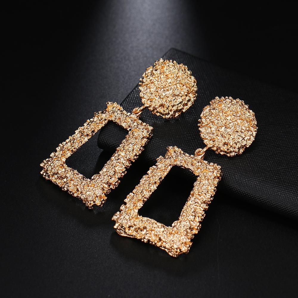 Hot Selling Vintage Earrings Women Big Gold Color Geometric Statement Metal Drop Earrings Jewelry Accessories