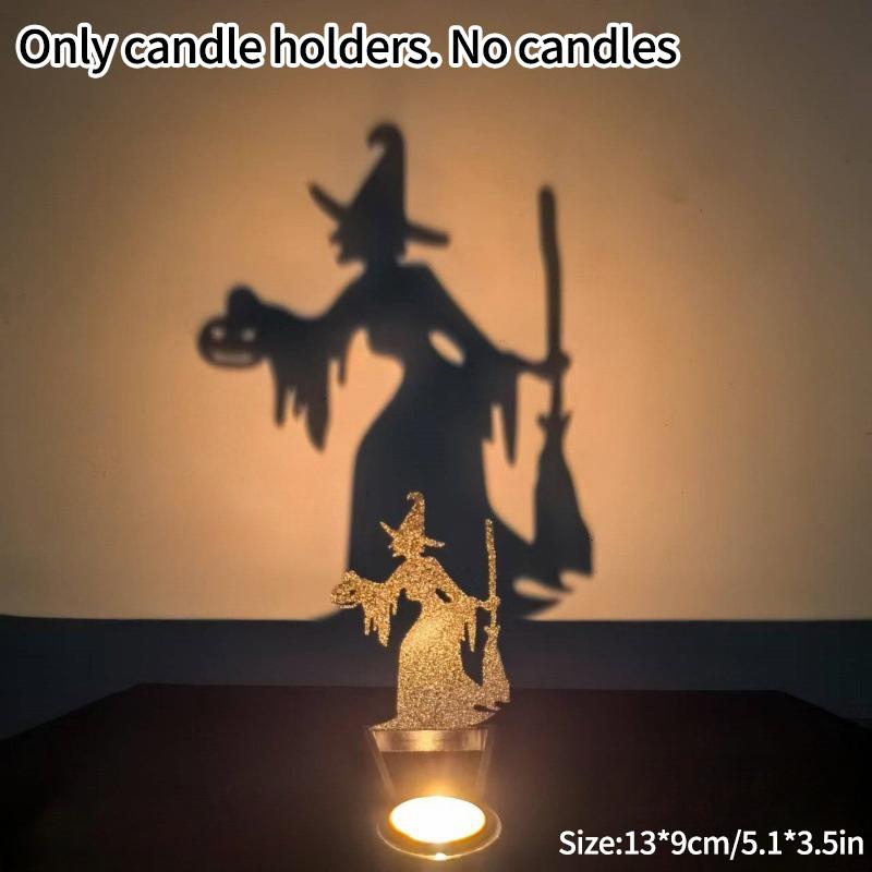 Halloween Candle Holder Decoration Gothic Skeleton Candlestick Ghost Shadow Tealight Stand Spooky Scary Ornaments Home Decor