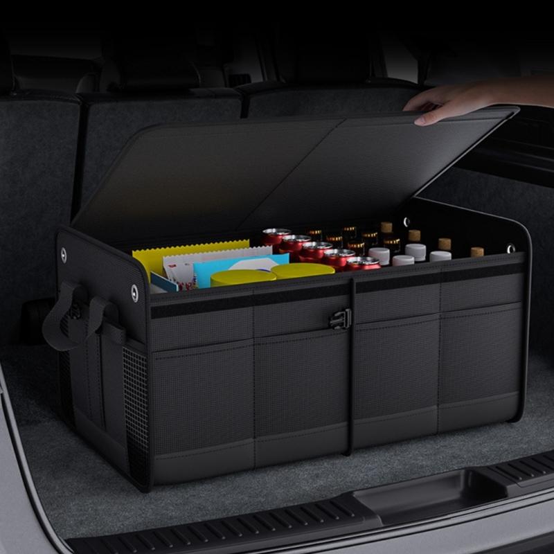 Car Storage Box SUV Cargo Storage Container Storage Tool with Mesh Pocket Car Trunk Organizer Collapsible Auto Accessory