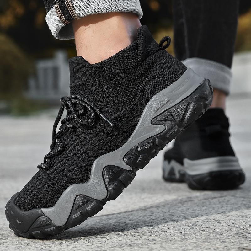 2025 fashion men's casual shoes flying woven shoes outdoor romantic line men's shoes breathable socks mouth hiking shoes