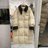 Womens Corduroy Patchwork Collar Down Coat Mid-Length Loose Warm Winter Outerwear
