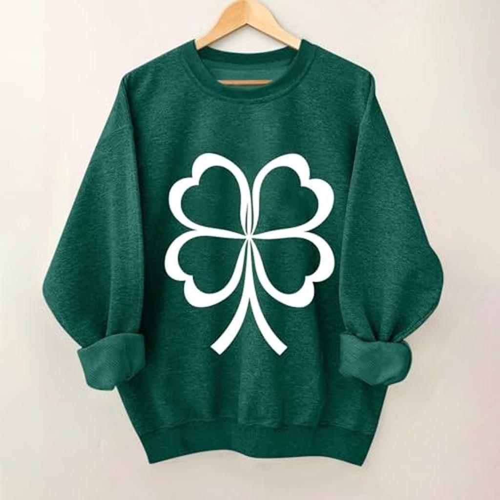 Ladies' Casual And Fashionable Round Neck Top St. Patrick's Printed Hooded T-shirt Long Sleeved Hoodie