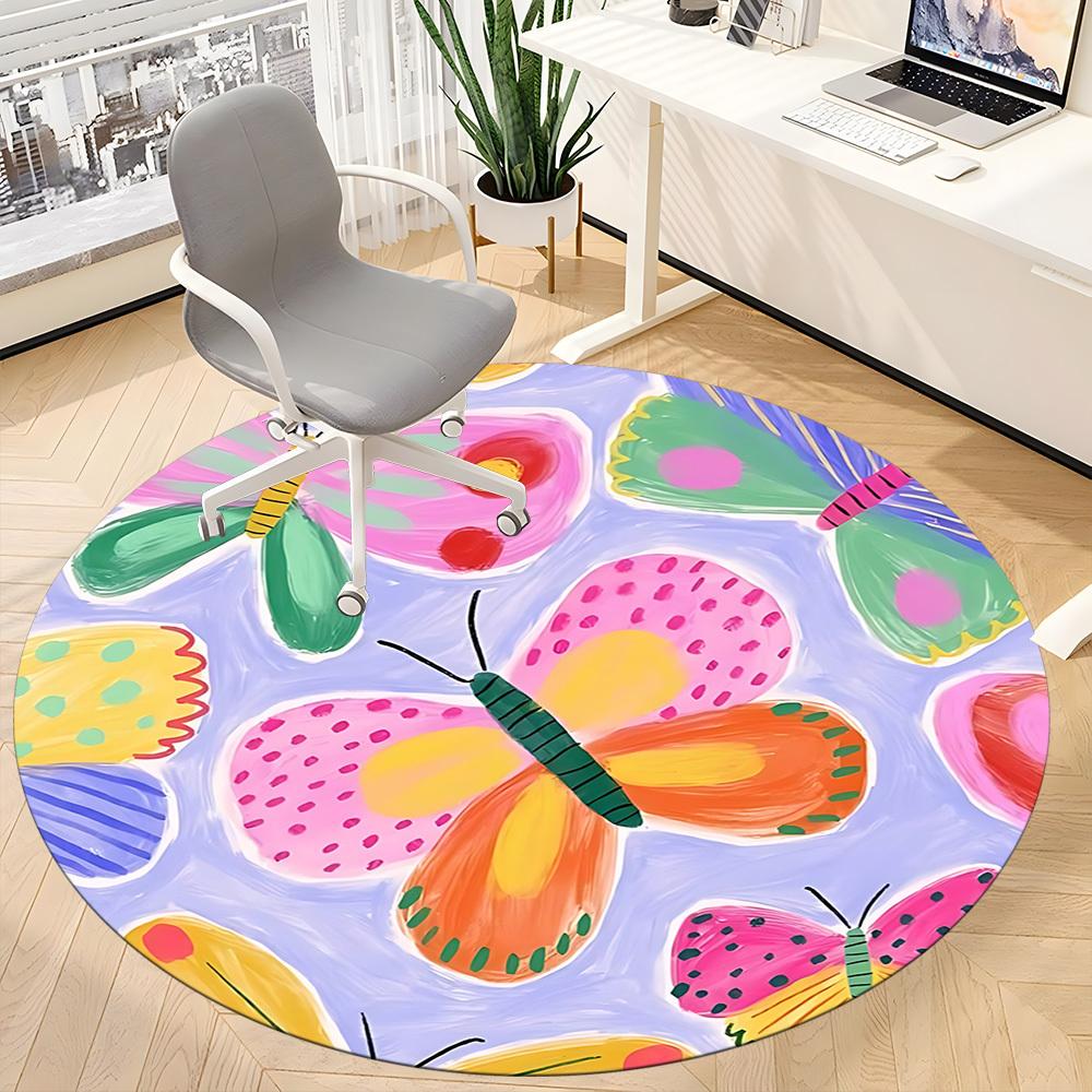 1pc Butterfly Pattern Office Round Rug, Non-slip, Soft and Durable Office Rug for Interior Decoration, Perfect for Office, Beautiful Decoration yy2603