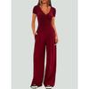 Women 2‑Piece Outfit V‑Neck Long Sleeve Ruched Top High Waist Wide Leg Pants Casual Loungewear Tracksuit Set