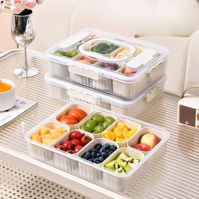 Eight-compartment Food Storage Box with Four Forks, Outdoor Picnic Covered Fruit Storage Box, Food-grade Compartments