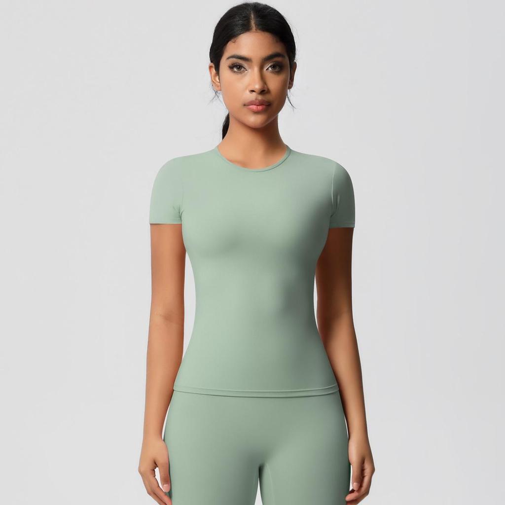 Gebürstetes Nude Slim-Fit Rundhals Yoga-Top - Kurzärmlig, Atmungsaktiv, Vielseitige Sportbekleidung