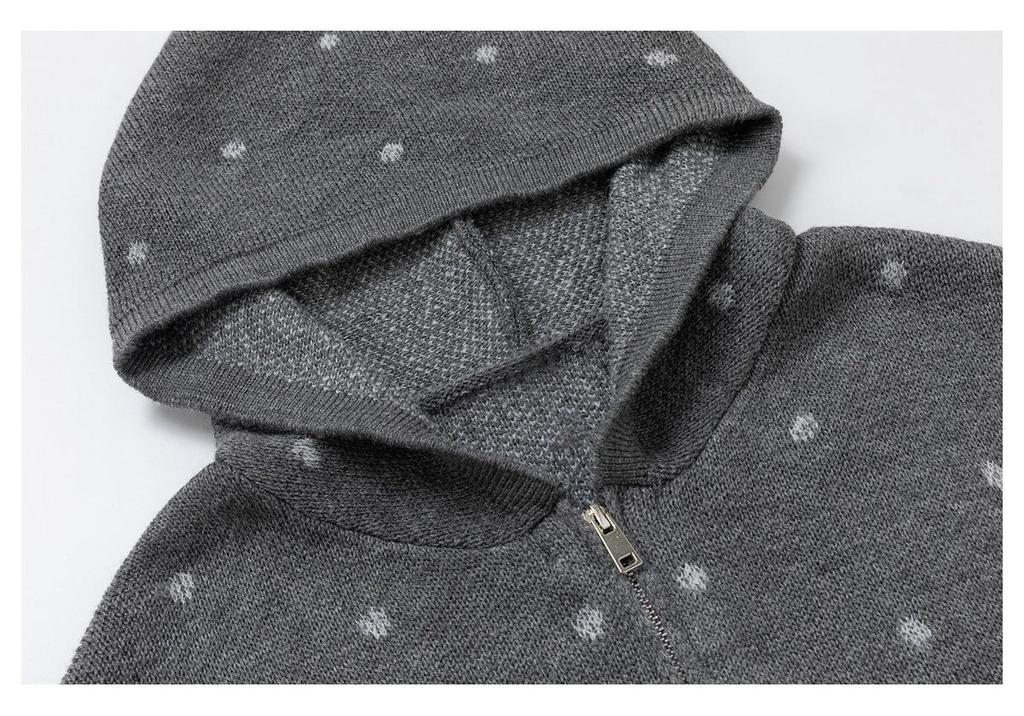 Simple Korean Polka Dot Jacquard Sweater - Women's Autumn/Winter Hooded Knit Top M31