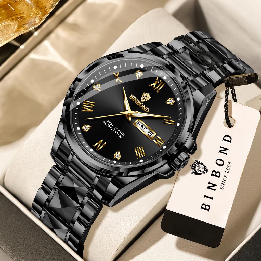 BINBOND Quartz Wristwatches For Men Luxury Luminous Sturdy Durable Reloj Waterproof Auto Date Week Display Men's Watch Free Ship