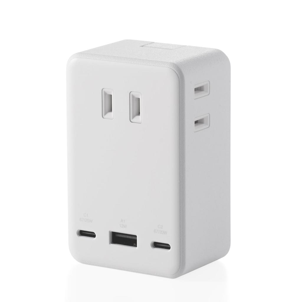 ELECOM Power Strip with Total Power Up to PD 2 1 3 AC Lightning Dust Protection USB, 65W, Compatible, Type-C, USB-A, Plugs, Guard, Shutter, White,