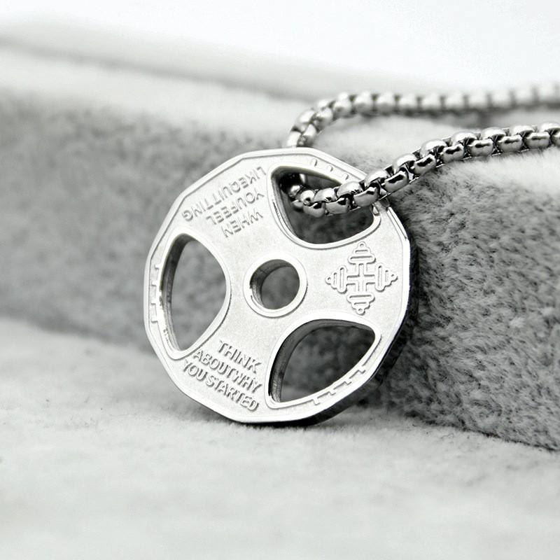 

Trendy Men s Titanium Dumbbell Necklace - European American Stainless Steel Fitness Pendant