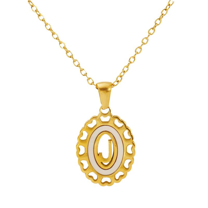 Titanium steel love hollow letter pendant female versatile fashion simple oval letter necklace female