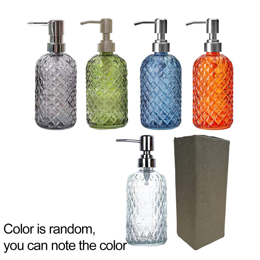 

Стеклянный дозатор для мыла - Ручная многоразовая бутылка для жидкого мыла с помпой из нержавеющей стали 304. Герметичный, Прочный для Прачечной Отель прозрачный