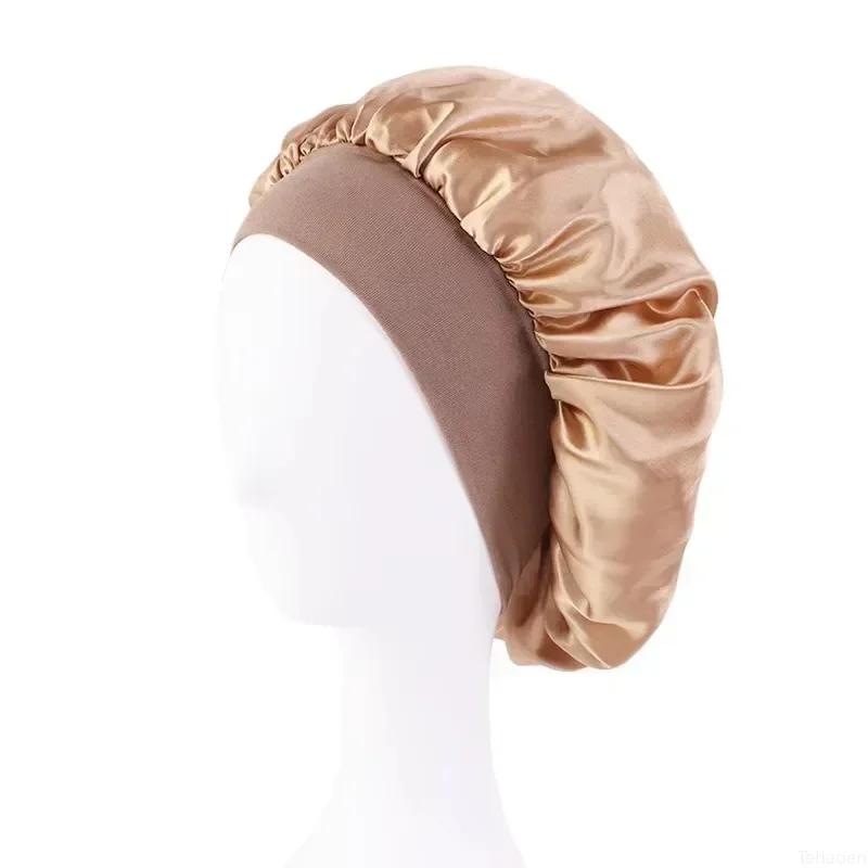 Women Night Sleep Hair Caps Silky Bonnet Satin Double Layer Adjust Head Cover Hat Shower Cap for Curly Hair Styling Accessories