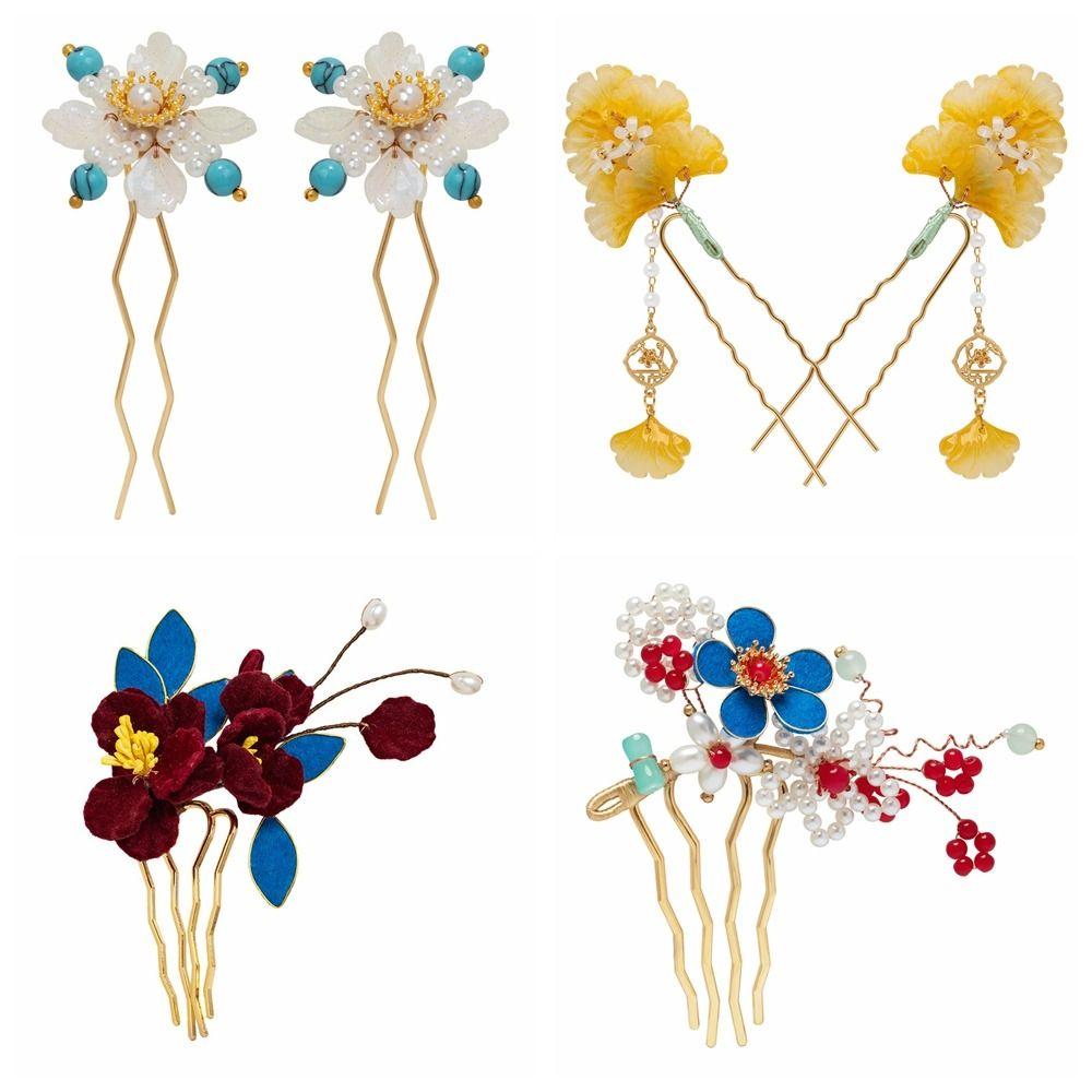Tassel Ancient Hair Stick Pearl Hanfu Hairpin Antique Flower Hair Comb  Women