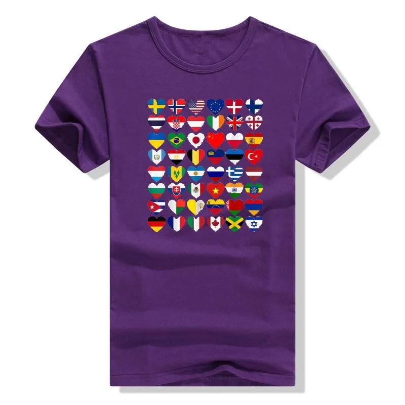 Mens Cotton Short Sleeve T-Shirt With Abstract Flag Print Streetwear Casual Tee Youth
