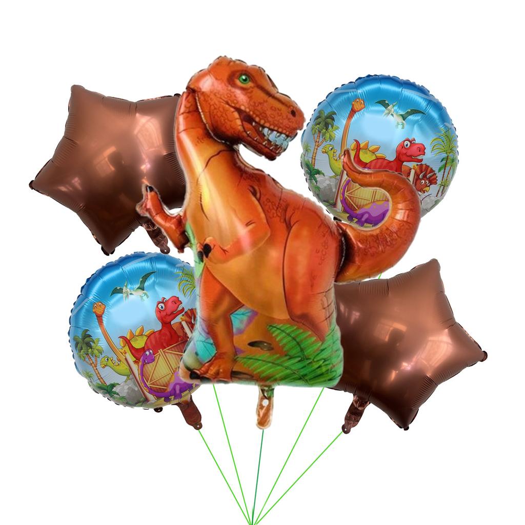 5-Piece Dinosaur Aluminum Film Balloon Set Birthday Hat Dinosaur Tyrannosaurus Rex Children'S Birthday Party Decorative Balloon